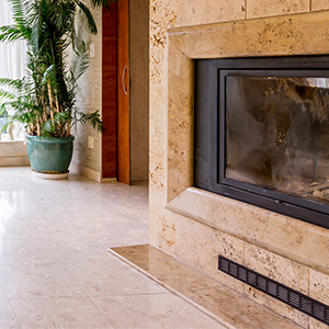 travertine floor and fireplace